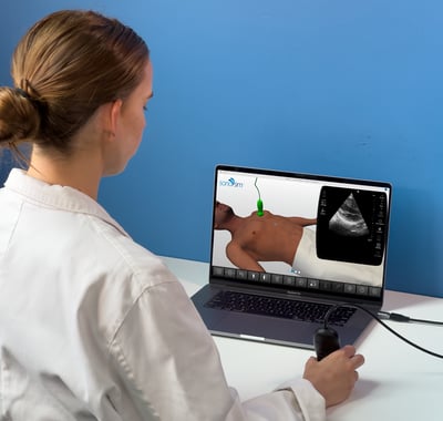 Physician scanning a virtual patient as part of her POCUS training