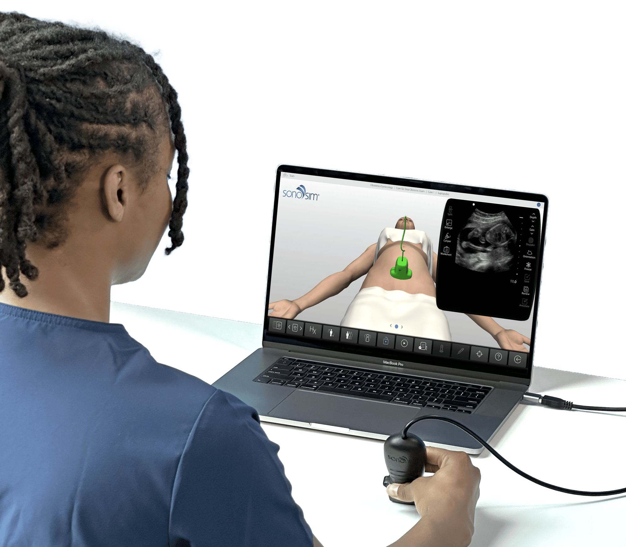 Woman working on her ultrasound education in the SonoSimulator