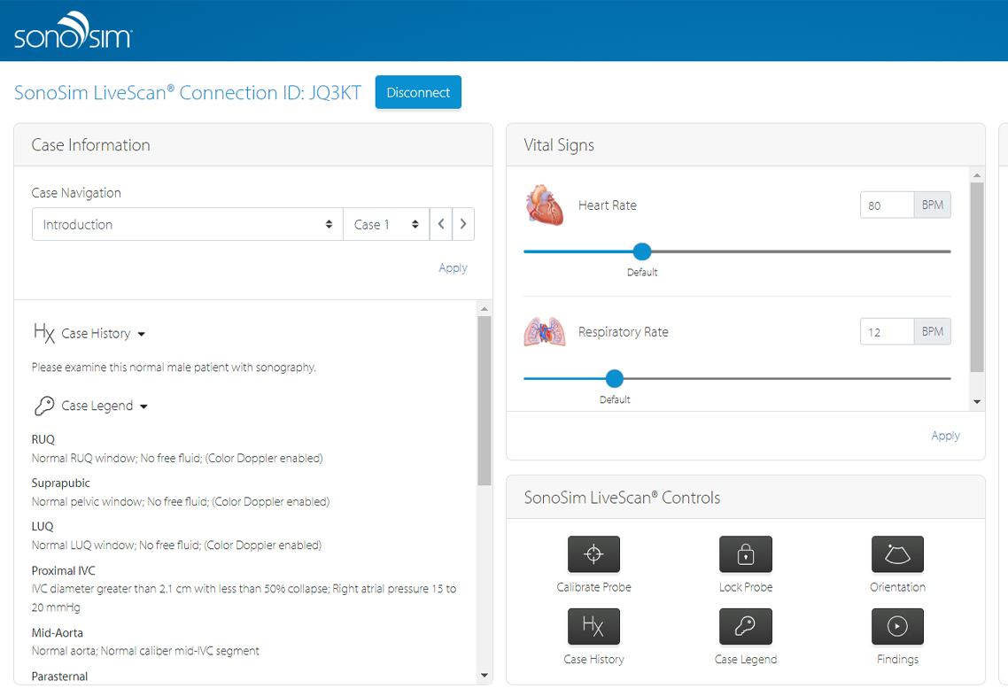 Manage the scenarios remotely and watch the ultrasound simulation come to life